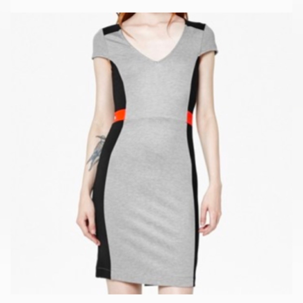 French Connection Gray and Black Dress with Orange Accent